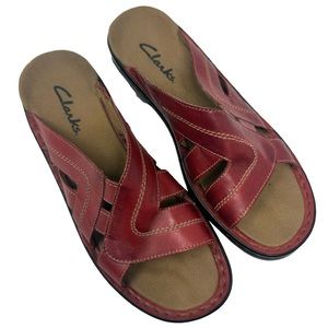 Clarks Womens Red Leather Sandals